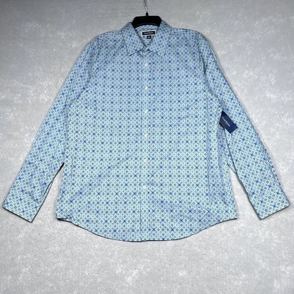 Club Room Button Up Shirt Men’s Size Large Karanda Blue Stretch Long Sleeve - Picture 1 of 12